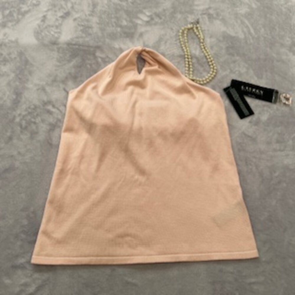 Lauren Ralph Lauren Women's Silk White Pearl Halter Top Large NWT